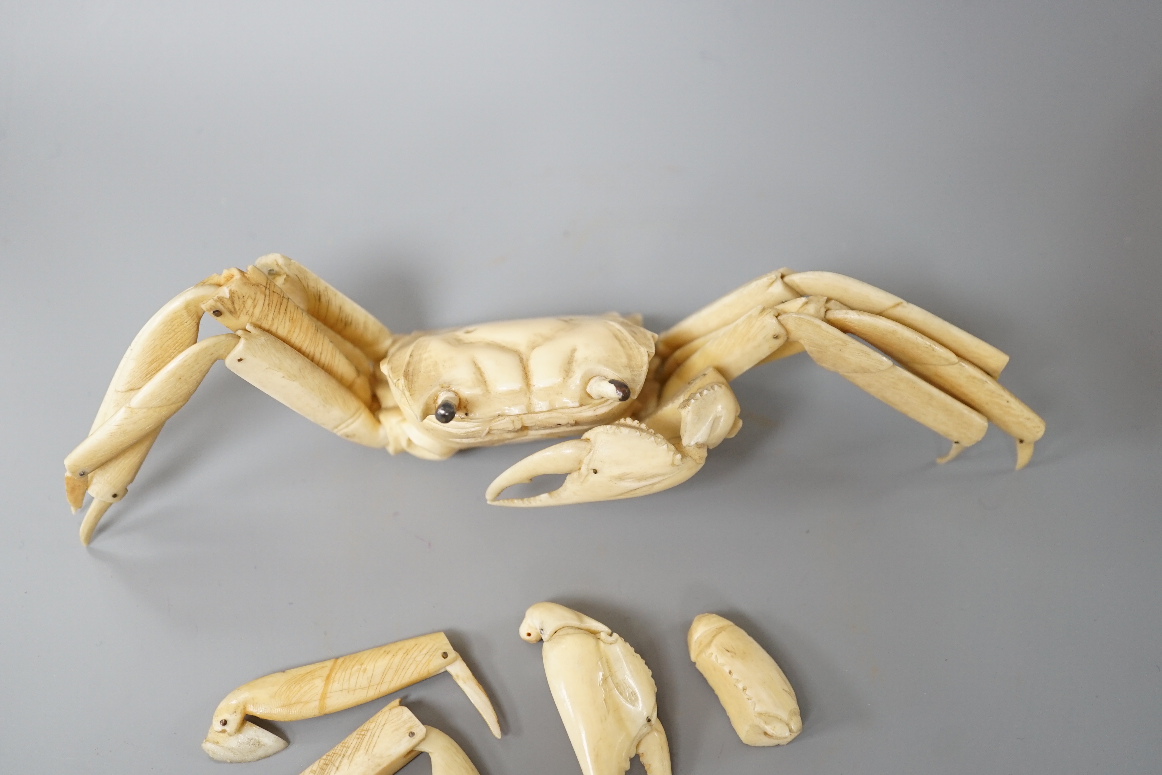 An early 20th century Japanese ivory articulated model of a crab, parts detached